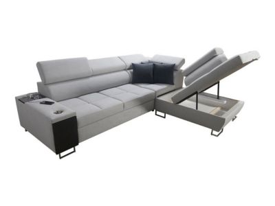 Canapé d'angle Pearland 115, Gris, Fonction de couchage, 283x221x84cm