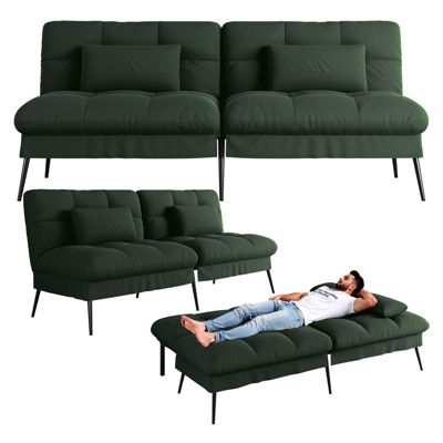 Canapé d'angle pliant multifonctionnel 3 places en forme de L, déhoussable,dossier réglable dossier réglable en Tissu Vert