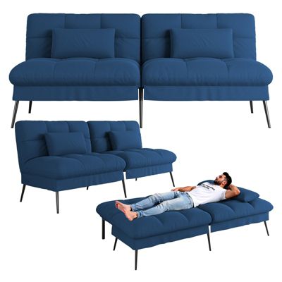 Canapé d'angle pliant multifonctionnel 3 places en forme de L, déhoussable,dossier réglable en Tissu Bleu