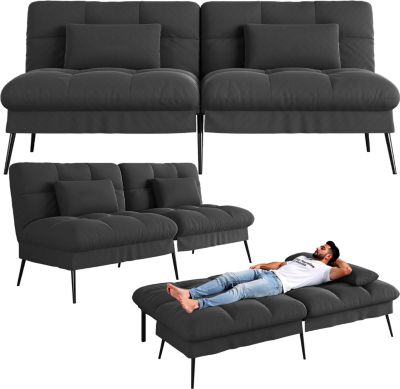 Canapé d'angle pliant multifonctionnel 3 places en forme de L, déhoussable,dossier réglable en Tissu Noir