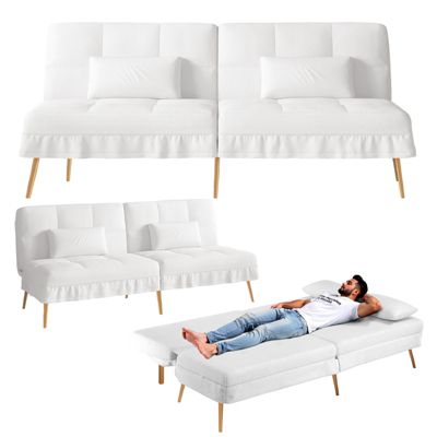 Canapé d'angle pliant multifonctionnel 3 places en forme de L, déhoussable,dossier réglable en Tissu Peluche Blanc