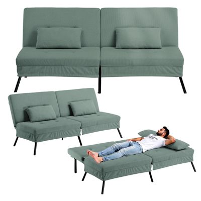 Canapé d'angle pliant multifonctionnel 3 places en forme de L, déhoussable,dossier réglable en Velours côtelé Vert
