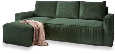 Canapé d'angle potaro vert en velours côtelé avec fonction de couchage