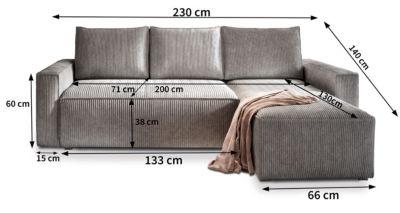 Canapé d'angle potaro vert en velours côtelé avec fonction de couchage