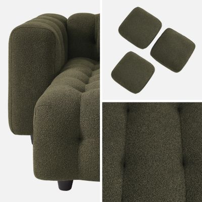 Canapé d'angle réversible 3-4 places bouclette texturée. kaki. capitonné structure bois d'eucalyptus et contreplaqué