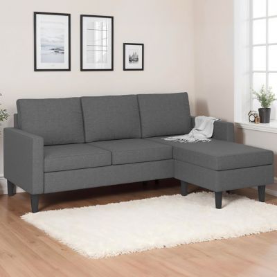 Canapé d'angle réversible 3 places MARIUS 200 cm en tissu gris anthracite