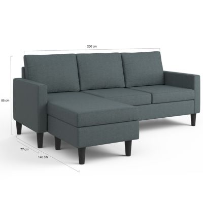Canapé d'angle réversible 3 places MARIUS 200 cm en tissu gris anthracite