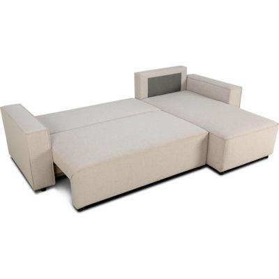 Canapé d'angle réversible convertible 4 places en tissu beige - Théa