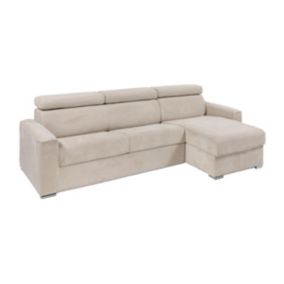 Canapé d'angle réversible convertible express en velours côtelé beige - Couchage 140 cm - Matelas 18 cm - VIZIR