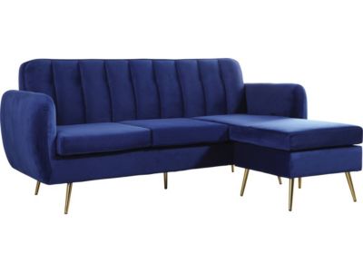 Canapé d'angle réversible en velours "Leonard"  202 x 80138 x 92 cm  3 places  bleu foncé