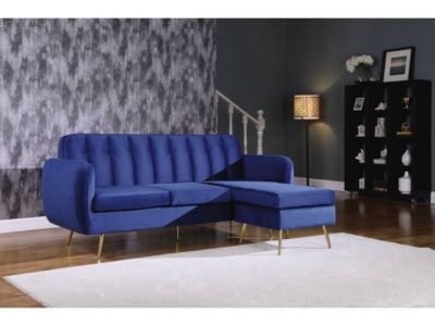 Canapé d'angle réversible en velours "Leonard"  202 x 80138 x 92 cm  3 places  bleu foncé