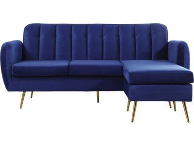 Canapé d'angle réversible en velours "Leonard"  202 x 80138 x 92 cm  3 places  bleu foncé