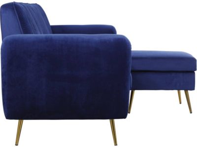 Canapé d'angle réversible en velours "Leonard"  202 x 80138 x 92 cm  3 places  bleu foncé