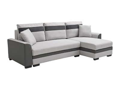 Canapé d'angle réversible et convertible en tissu et simili gris clair GIANY II