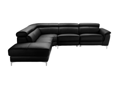Canapé d'angle relax électrique en cuir SITIA - Noir - Angle gauche