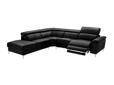 Canapé d'angle relax électrique en cuir SITIA - Noir - Angle gauche