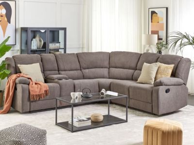 Canapé d'angle relax manuel ROKKE Tissu Taupe 5 places Côté gauche