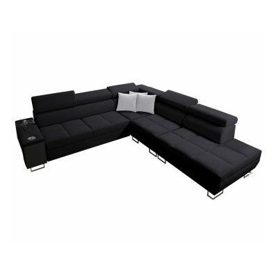 Canapé d'angle Sarasota 143, Noir, Fonction de couchage, 298x283x84cm
