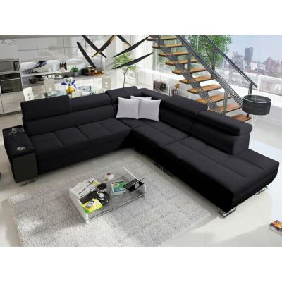 Canapé d'angle Sarasota 143, Noir, Fonction de couchage, 298x283x84cm