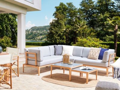 Canapé d'angle Set lounge pour jardin RIMA III Métal Gris
