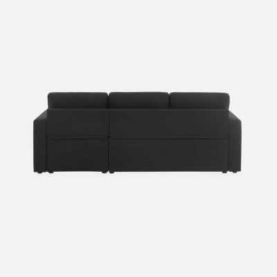 Canapé d'angle SMILE convertible réversible compact 3 places en tissu noir. L 213.5 x P 136.5 x H 83cm. avec coffre de rangement