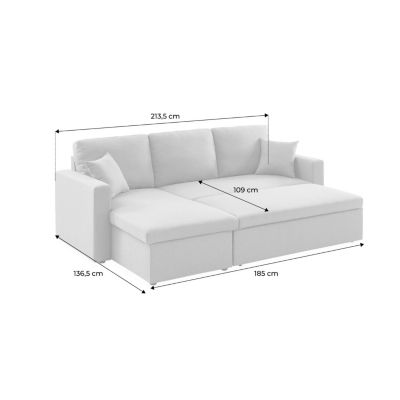 Canapé d'angle SMILE convertible réversible compact 3 places en tissu noir. L 213.5 x P 136.5 x H 83cm. avec coffre de rangement