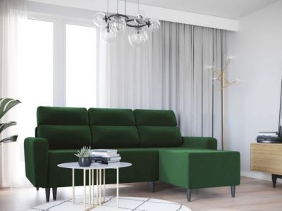 Canapé d'angle Stamford 102, Vert, Fonction de couchage, 236x148x99cm