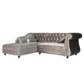 Canapé d'angle tissu chesterfield "Aliza"  5 places  Taupe clair