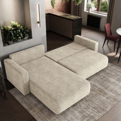 Canapé d'angle turin beige en bouclé avec fonction de couchage | Castorama