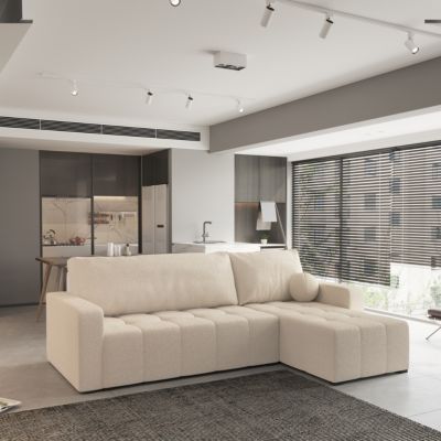 Canapé d'angle volira beige en bouclé avec fonction de couchage