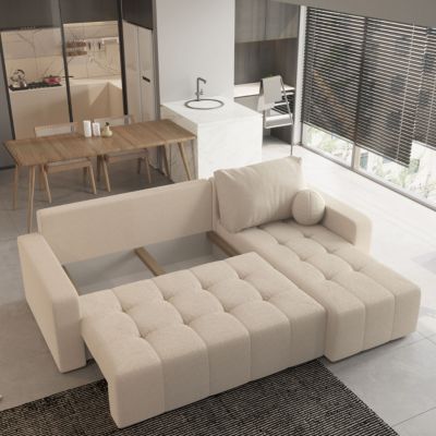 Canapé d'angle volira beige en bouclé avec fonction de couchage