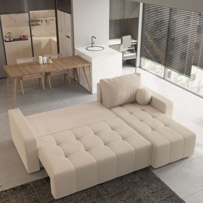 Canapé d'angle volira beige en bouclé avec fonction de couchage