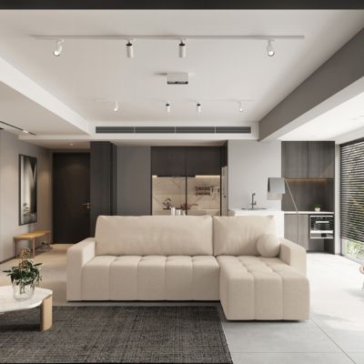 Canapé d'angle volira beige en bouclé avec fonction de couchage