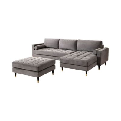 Canapé dangle KOLIRI gris avec pouf Canapé design en velours avec ...