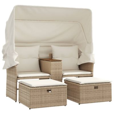 Canapé de jardin 2 places avec auvent et tabourets beige rotin vidaXL