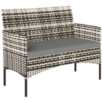 Canapé de jardin 2 places avec coussin résine tressée camaïeu gris