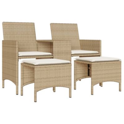 Canapé de jardin 2 places avec table et tabourets beige rotin vidaXL