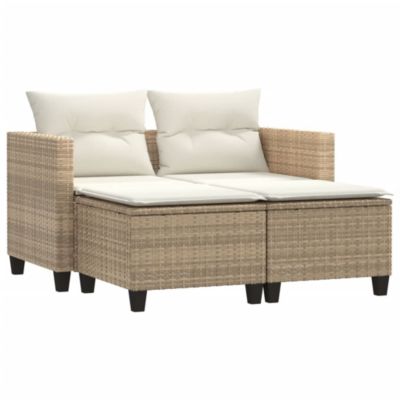 Canapé de jardin 2 places avec tabourets beige résine tressée vidaXL