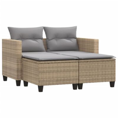 Canapé de jardin 2 places avec tabourets beige résine tressée vidaXL
