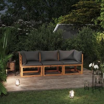 Canapé de jardin 3 places vidaXL en bois d'acacia massif avec coussin gris foncé