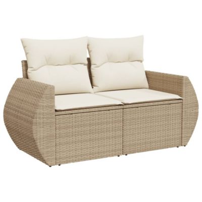 Canapé de jardin avec coussins 2 places beige résine tressée vidaXL