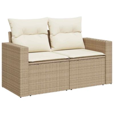 Canapé de jardin avec coussins 2 places beige résine tressée vidaXL