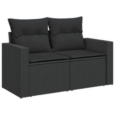 Canapé de jardin avec coussins 2 places en polyrotin noir vidaXL