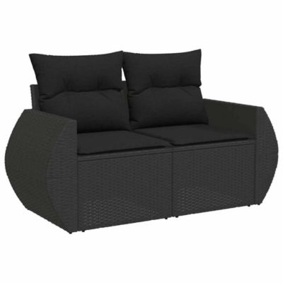 Canapé de jardin avec coussins 2 places en polyrotin noir vidaXL