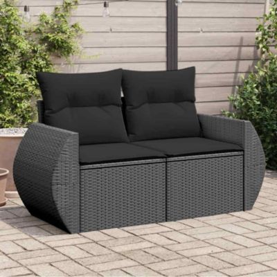 Canapé de jardin avec coussins 2 places en polyrotin noir vidaXL