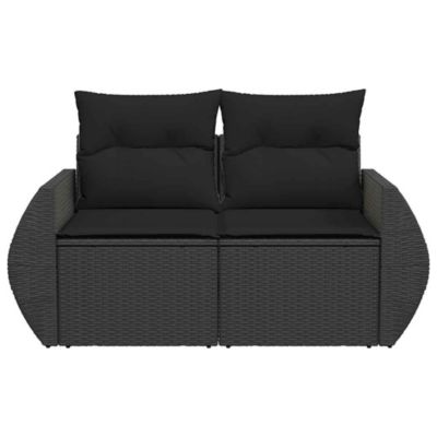 Canapé de jardin avec coussins 2 places en polyrotin noir vidaXL