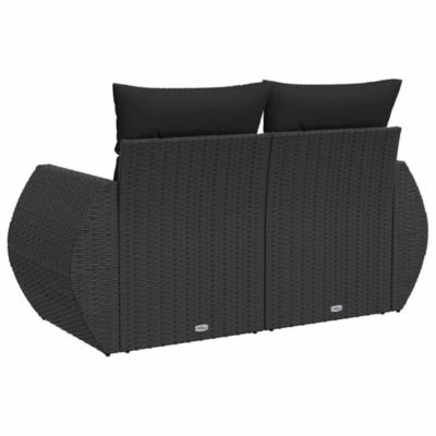 Canapé de jardin avec coussins 2 places en polyrotin noir vidaXL