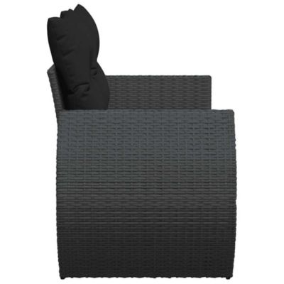 Canapé de jardin avec coussins 2 places en polyrotin noir vidaXL