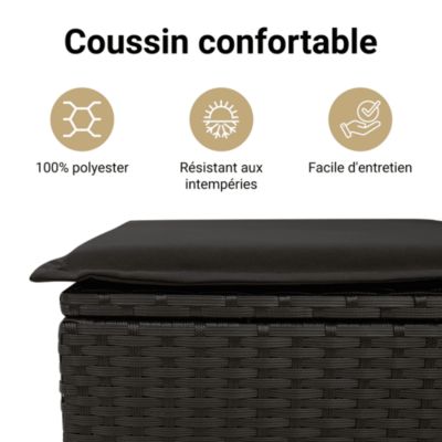 Canapé de jardin avec coussins 2 places en polyrotin noir vidaXL