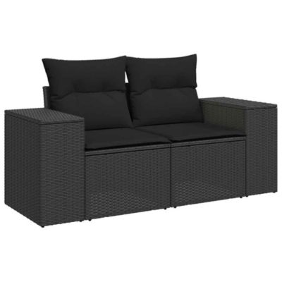 Canapé de jardin avec coussins 2 places en polyrotin noir vidaXL